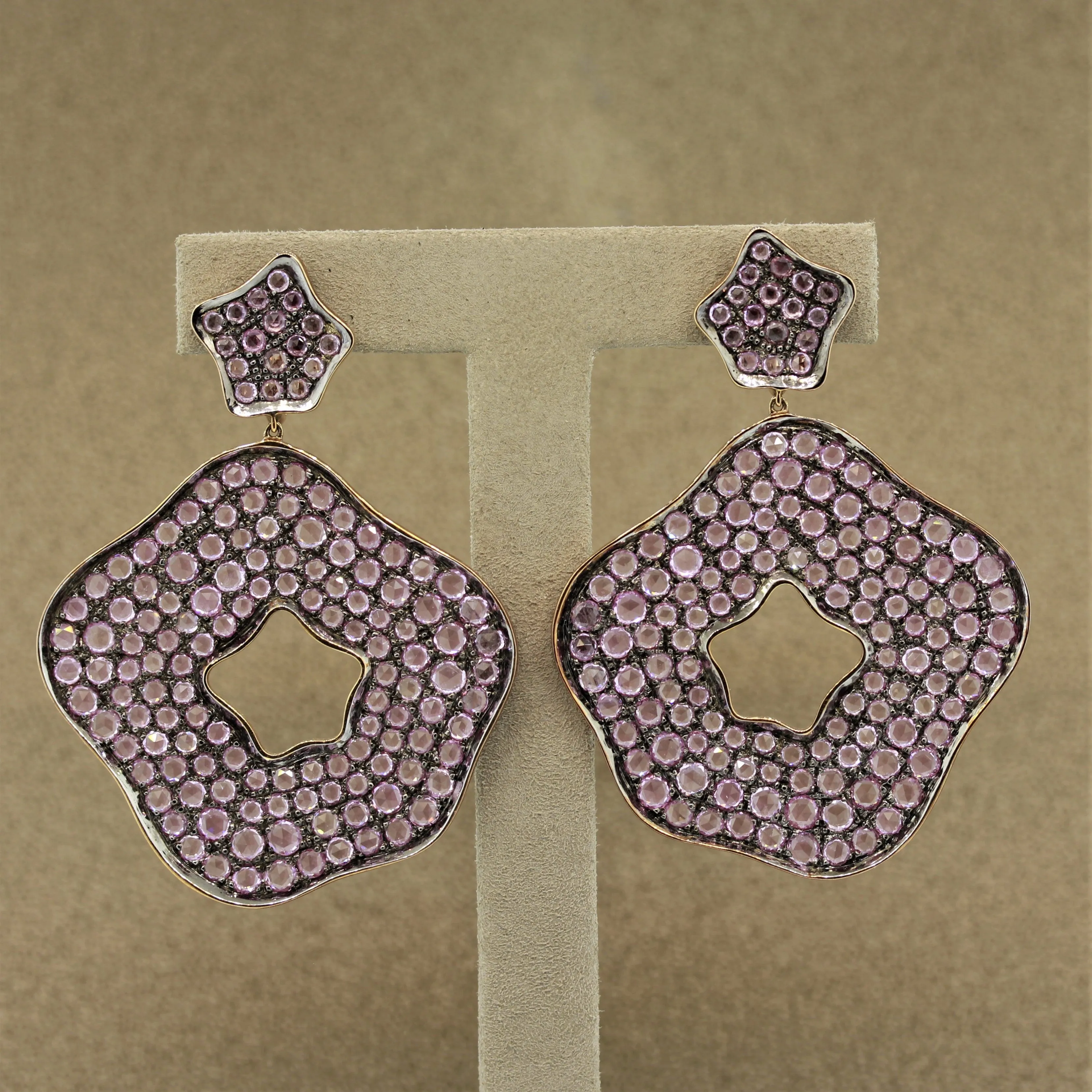 Designer Pink Sapphire Gold Sterling Silver Drop Earrings