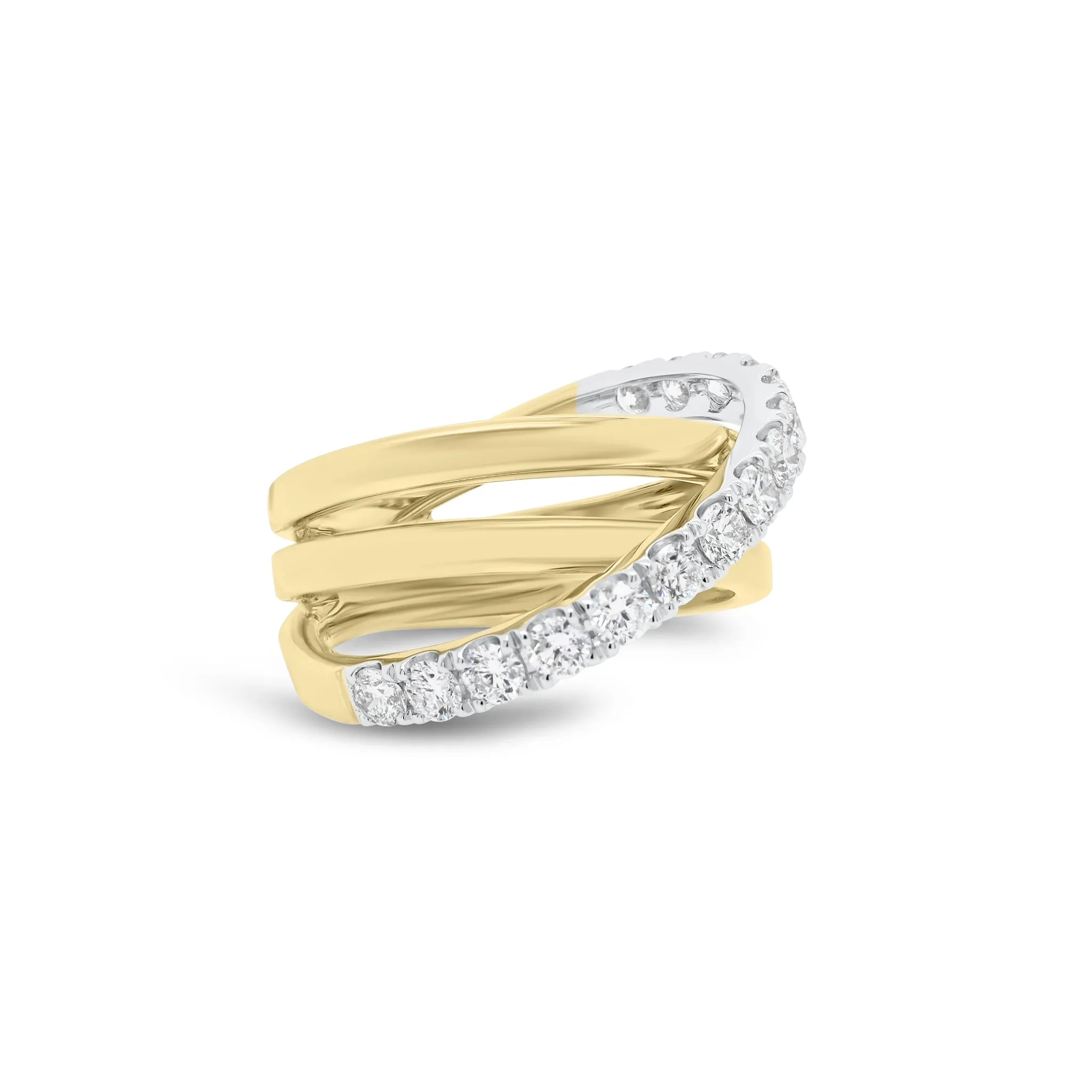 Diamond & Gold Multi-Band Crossover Ring