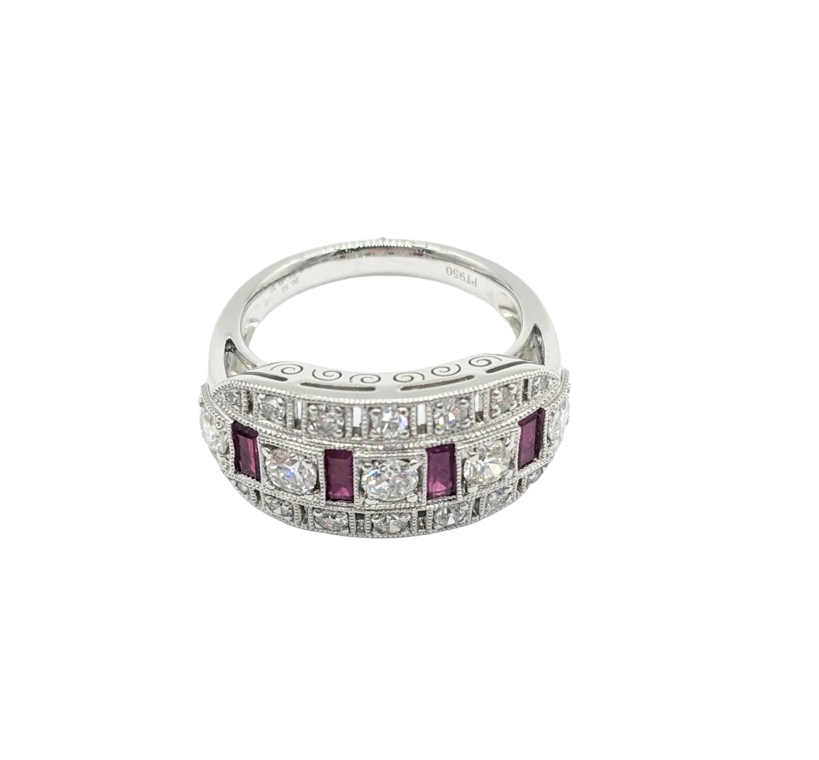 Diamond and Ruby Art Deco Ladies Fashion Ring in Platinum