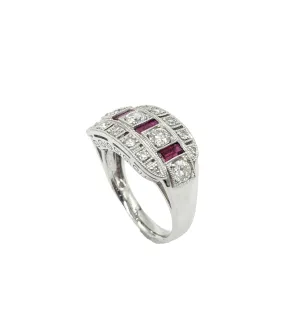 Diamond and Ruby Art Deco Ladies Fashion Ring in Platinum