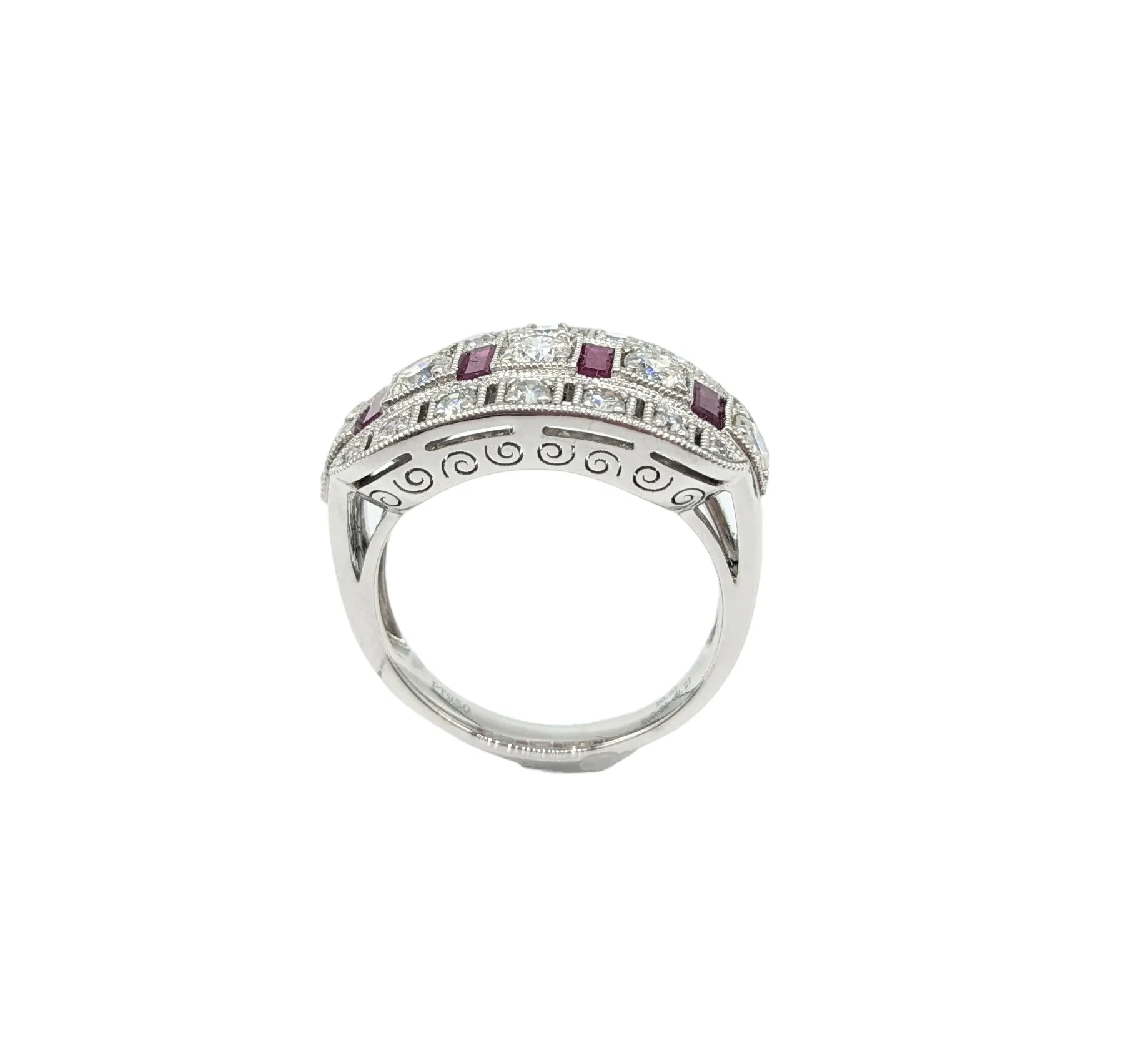 Diamond and Ruby Art Deco Ladies Fashion Ring in Platinum