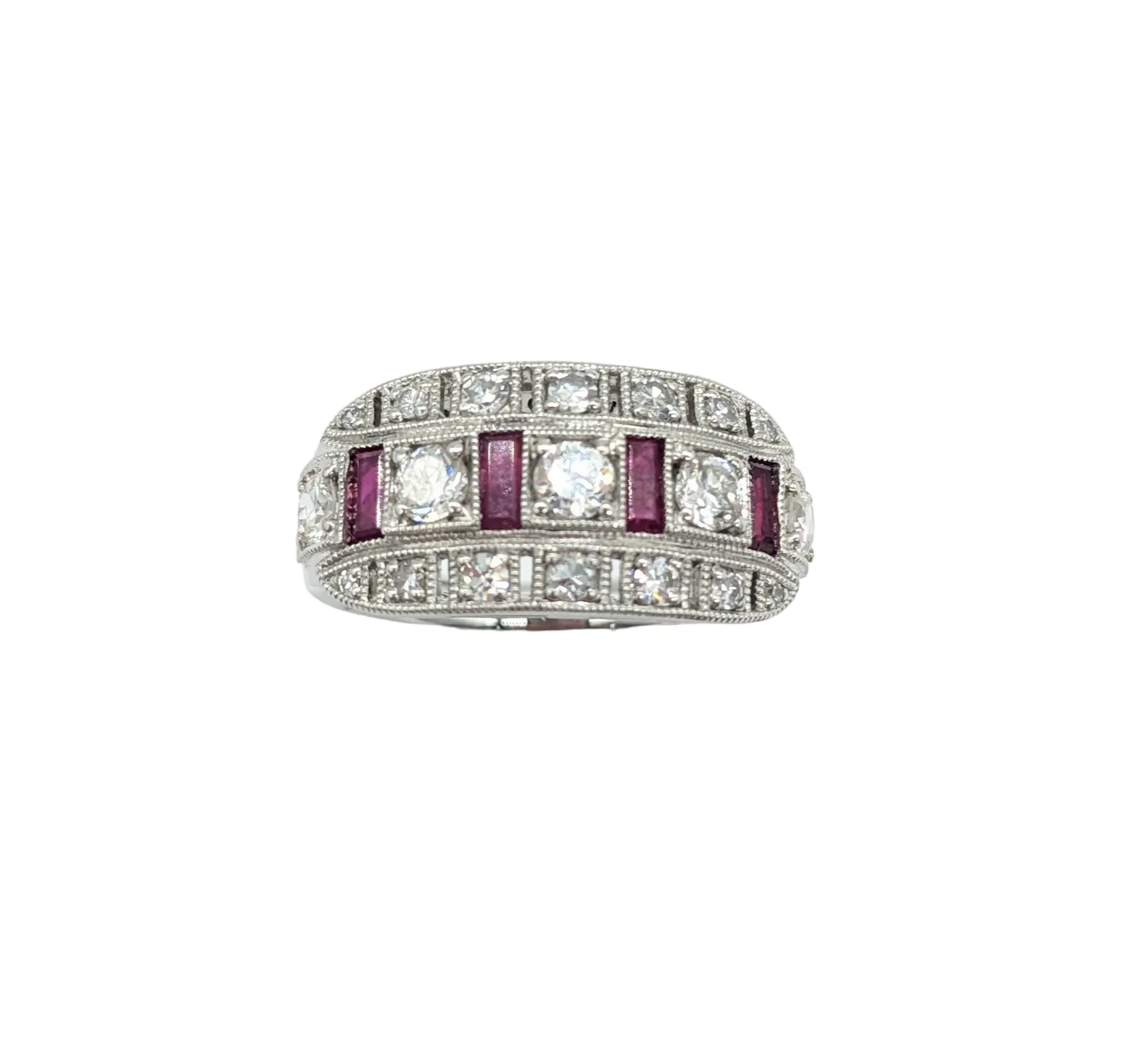 Diamond and Ruby Art Deco Ladies Fashion Ring in Platinum