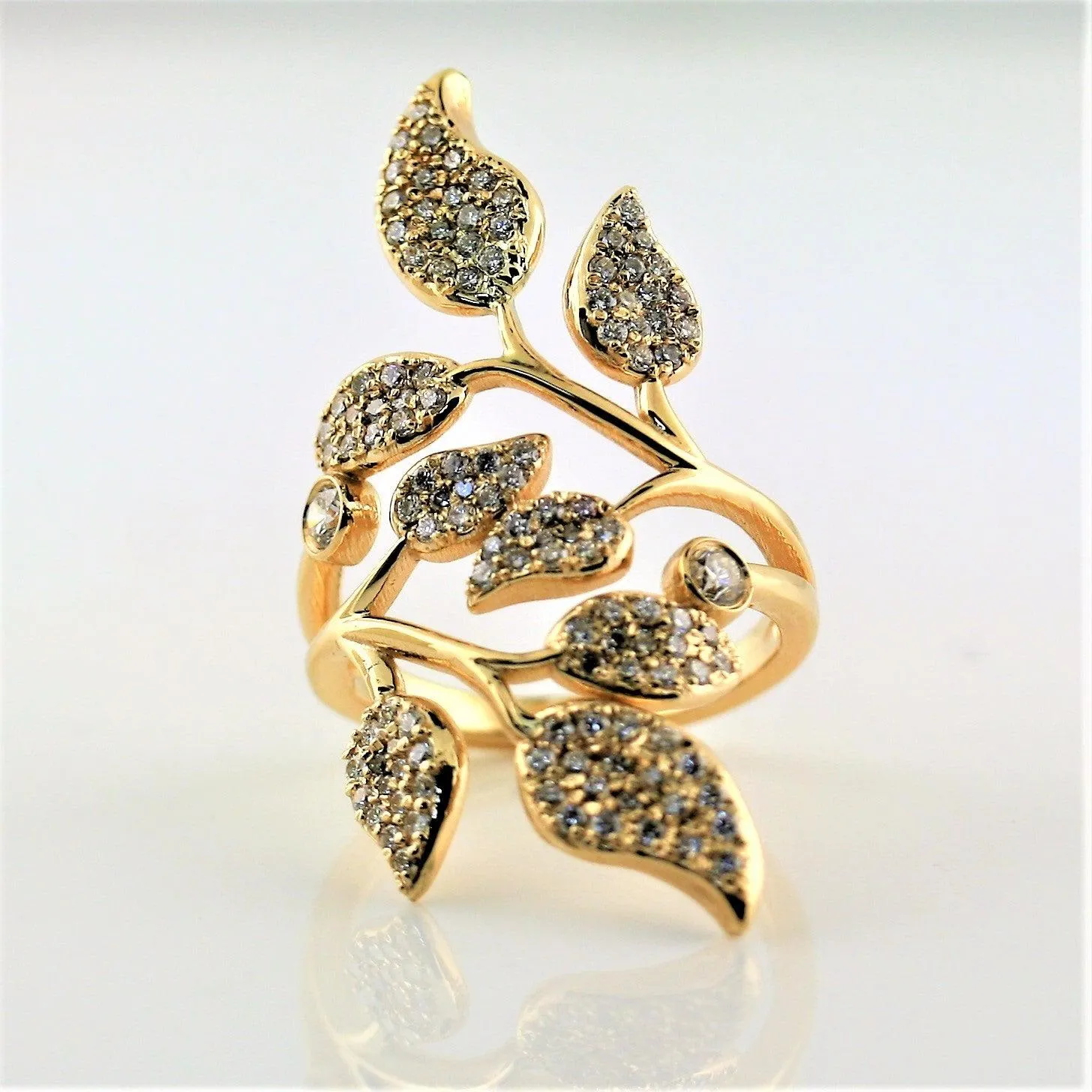 Diamond Olive Leaf Ring Yellow Gold