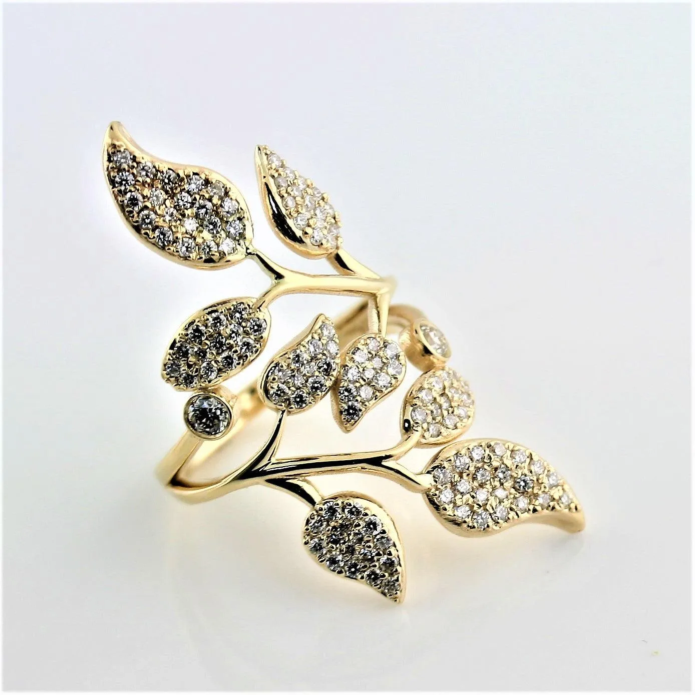 Diamond Olive Leaf Ring Yellow Gold