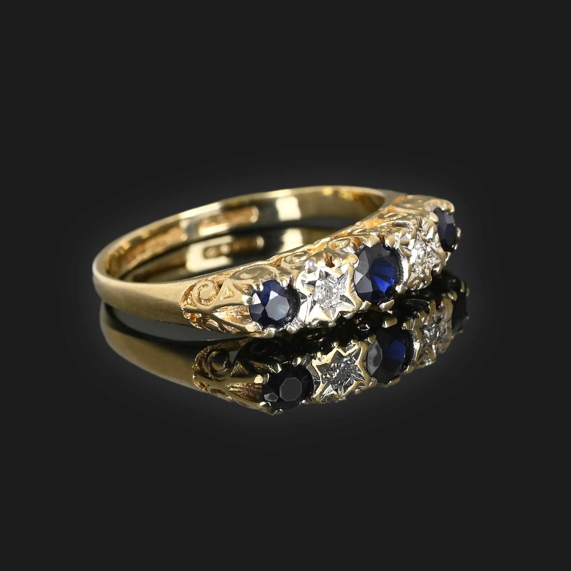 Diamond Sapphire Victorian Style Band Ring in Gold