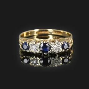 Diamond Sapphire Victorian Style Band Ring in Gold