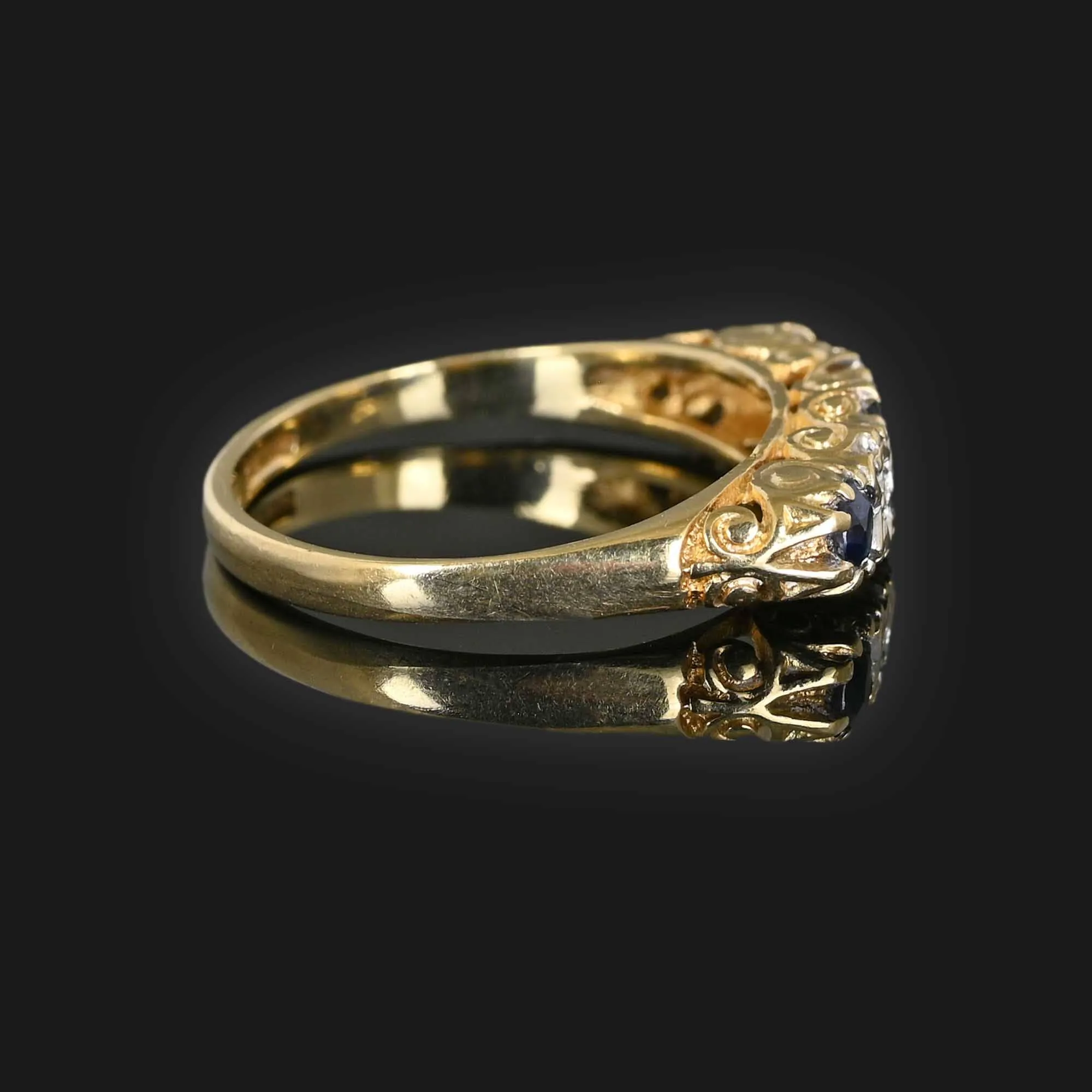 Diamond Sapphire Victorian Style Band Ring in Gold