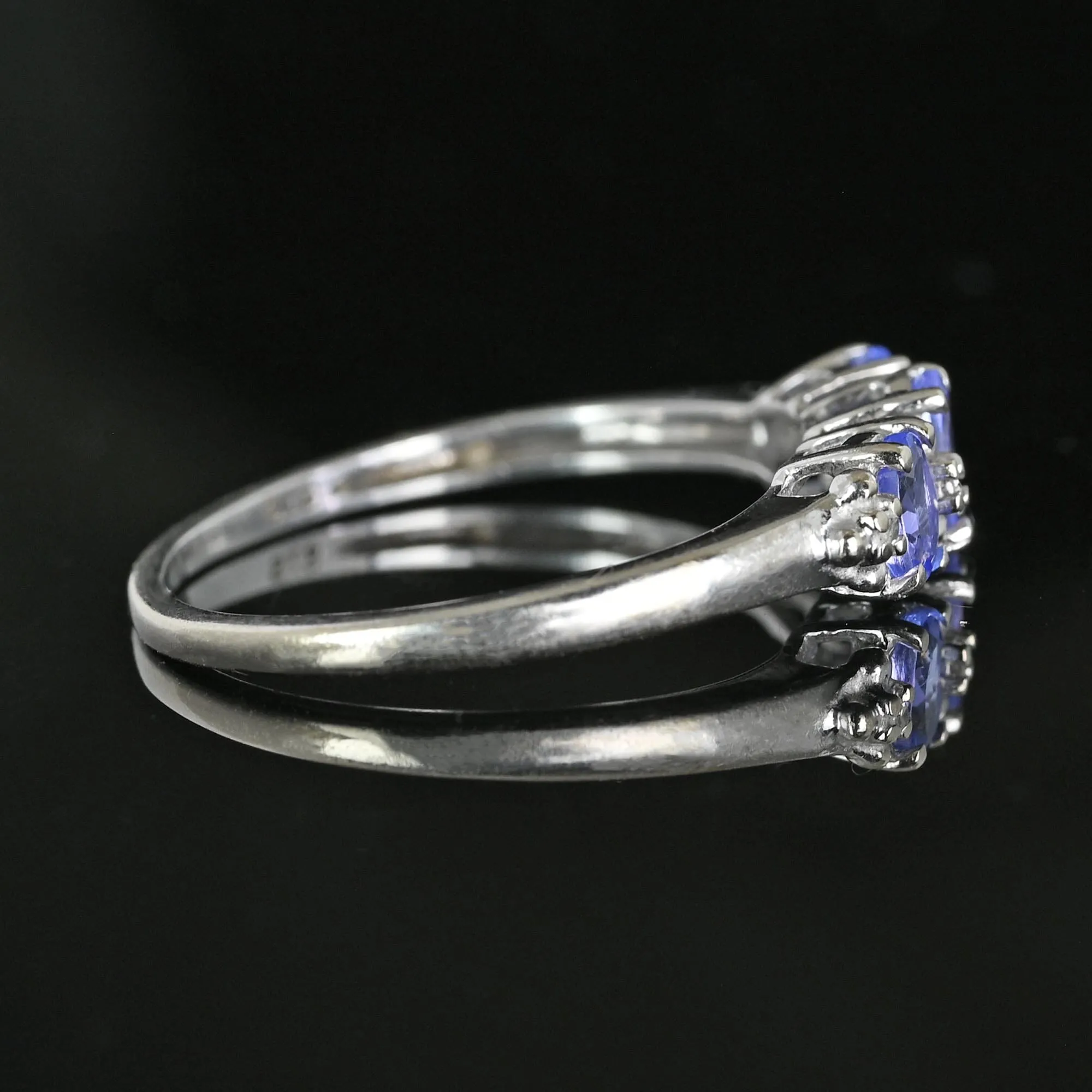 Diamond Three Stone Tanzanite Ring Band in White Gold