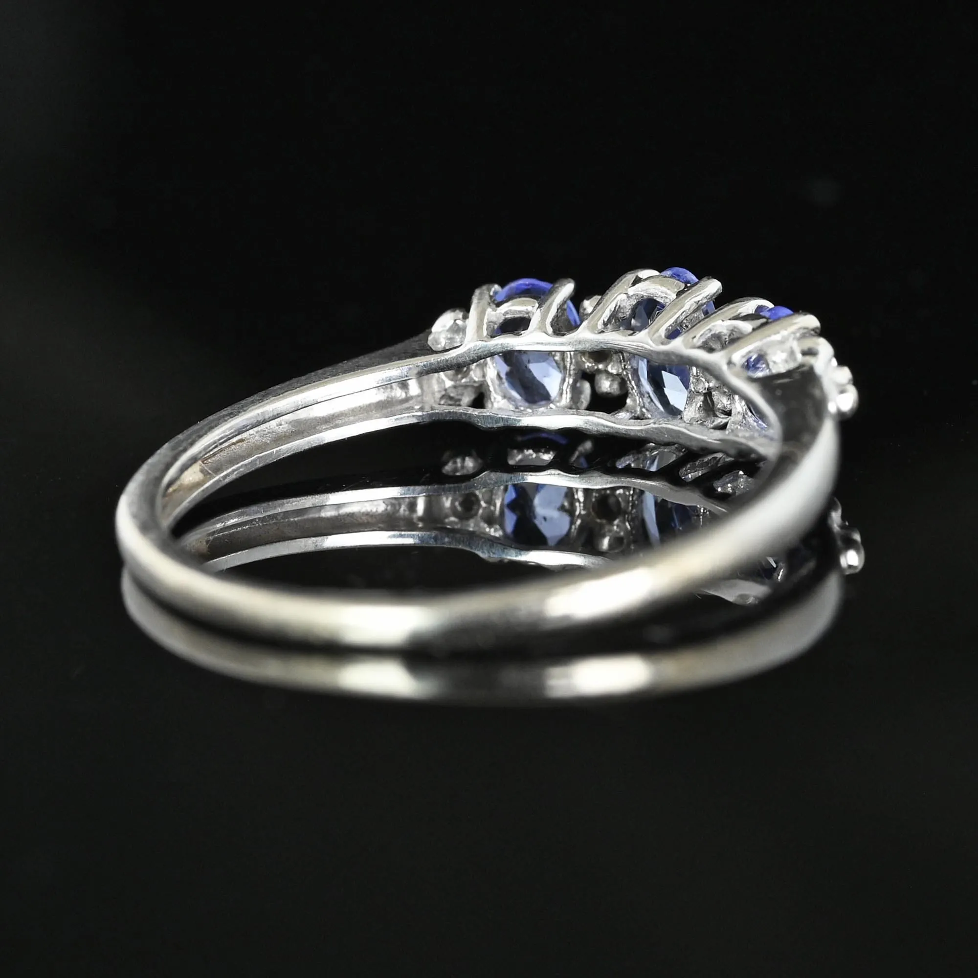 Diamond Three Stone Tanzanite Ring Band in White Gold