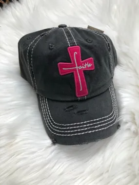 DISTRESSED BLACK 'FAITH' CROSS CAP