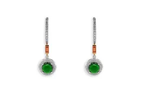 Earrings 18kt Gold Cabochon Tsavorite Sapphire Baguettes & Diamonds