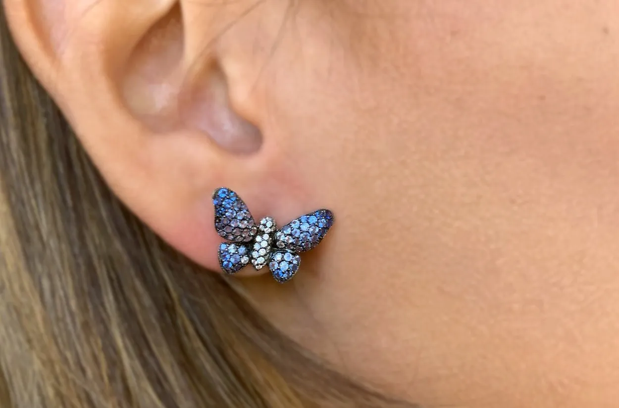 Earrings Butterfly Sapphire & Diamonds in 18kt Gold