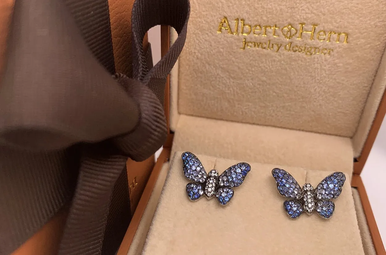 Earrings Butterfly Sapphire & Diamonds in 18kt Gold