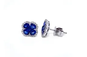 Earrings Flower 18kt Gold Blue Sapphire & Diamonds