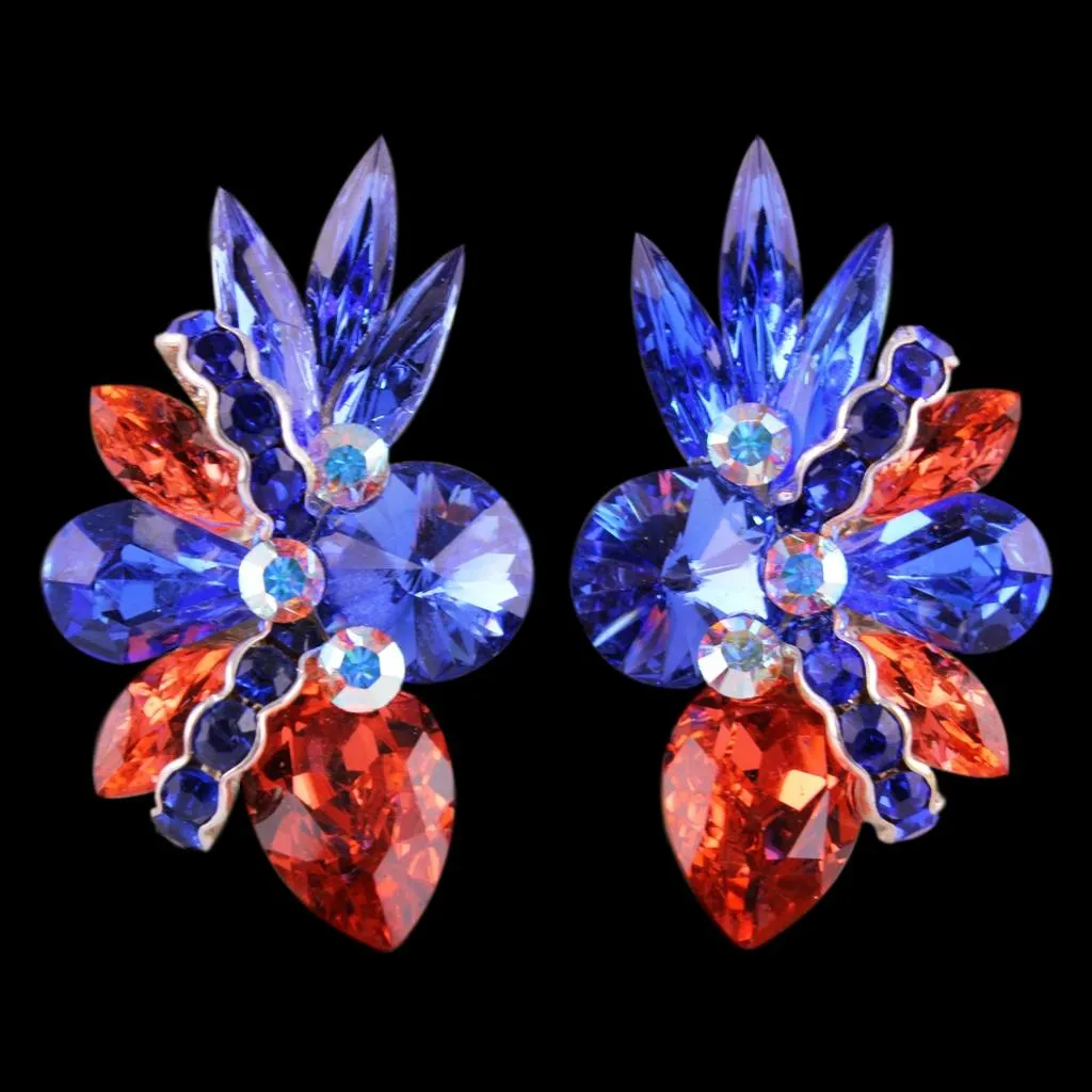 Earrings, Sapphire and Padparadsha Rhinestones