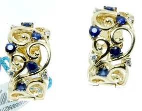 Effy 14K Yellow Gold Blue Sapphire and Diamond Filigree Earrings