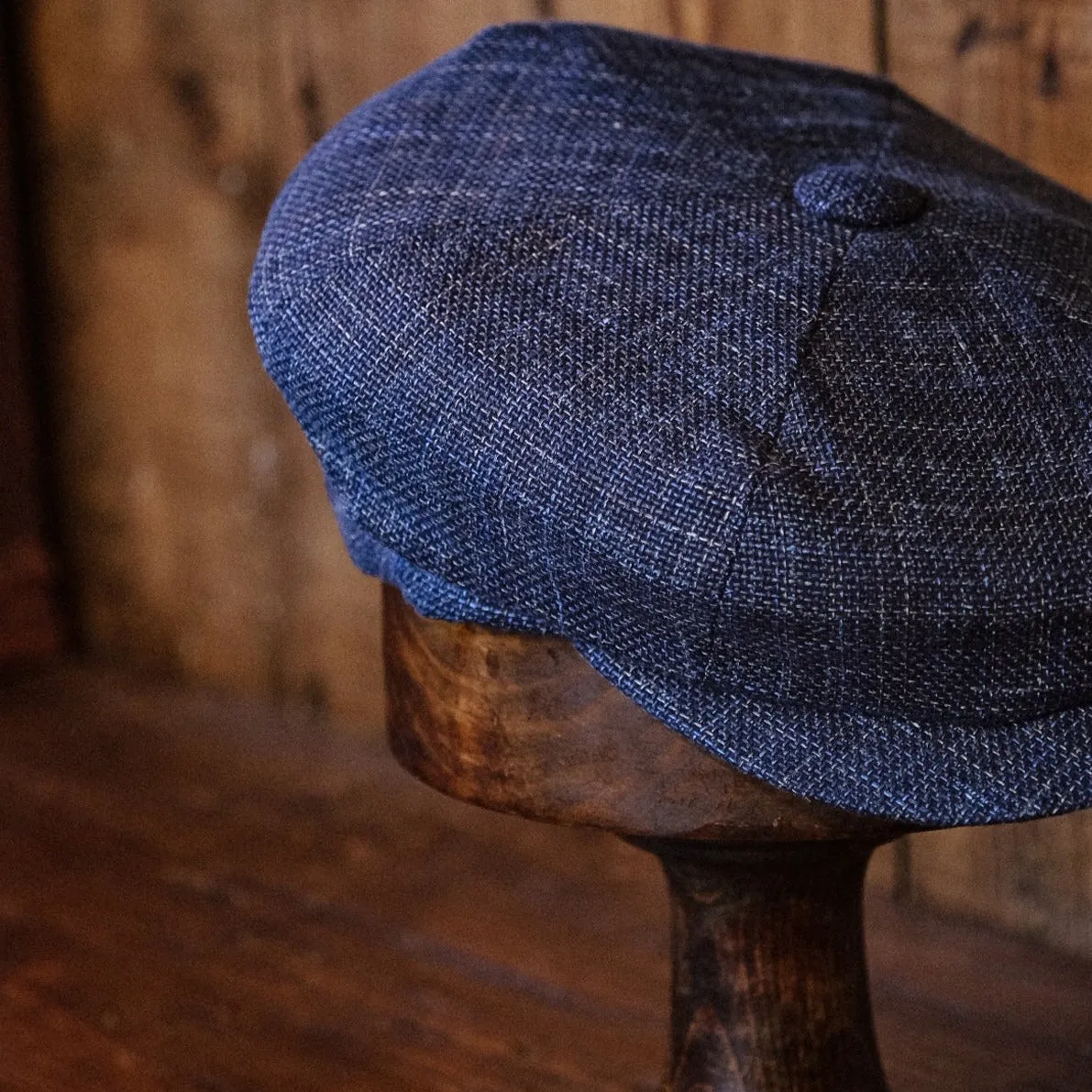 Eight Piece Navy Hopsack Linen Newsboy Cap