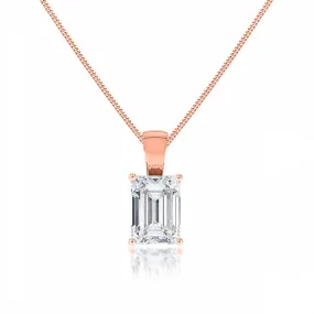 ELIZA - Emerald Cut Lab Diamond 4 Claw Drop Pendant 18k Rose Gold