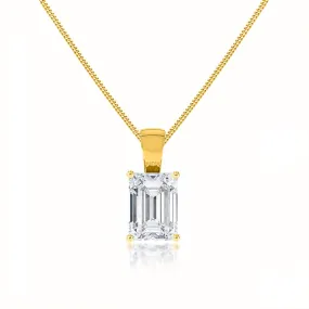 ELIZA - Emerald Cut Lab Diamond 4 Claw Drop Pendant 18k Yellow Gold