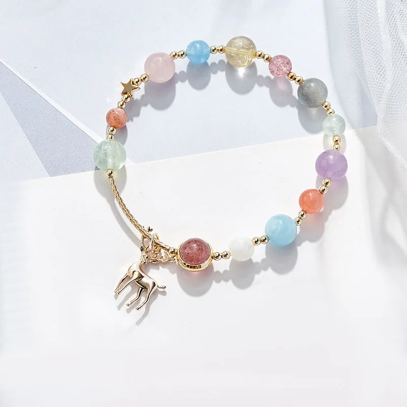 Elk Adventure Crystal Bracelet for Women with Colorful Strawberry Crystal and Aquamarine