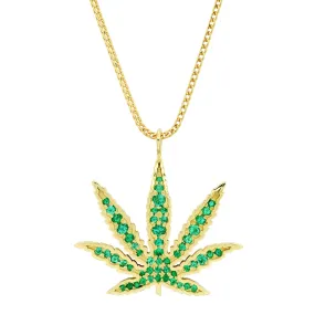 Emerald Cannabis Pendant Necklace