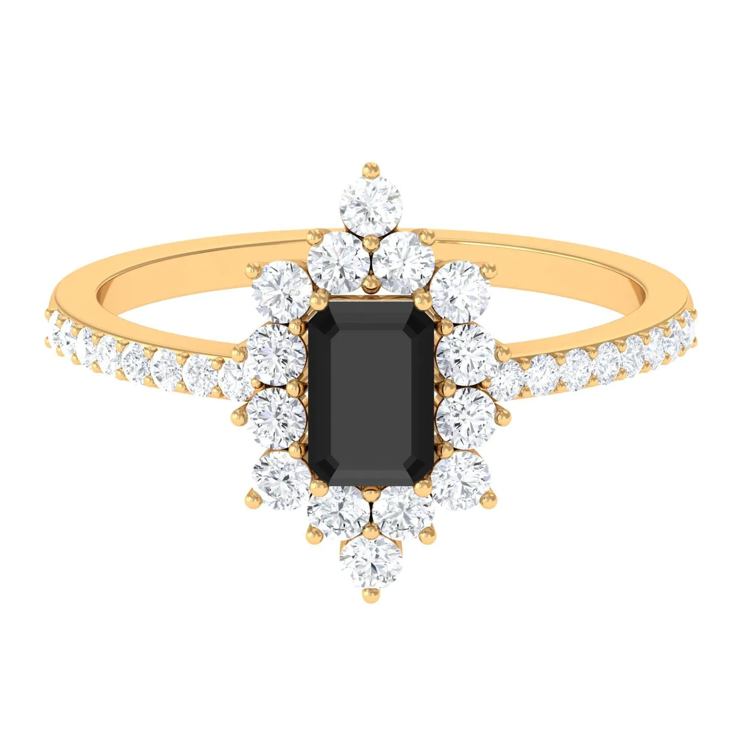 Emerald Cut Created Black Diamond Halo Engagement Ring with Diamond