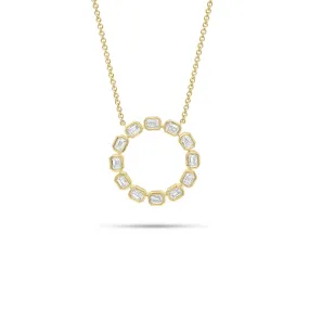 Emerald-Cut Diamond Circle Pendant Necklace