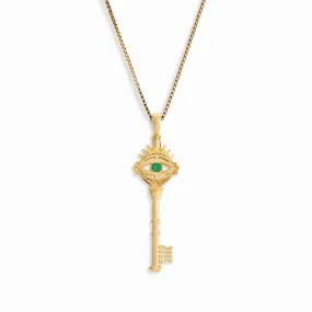 Emerald Evil Eye Key Necklace