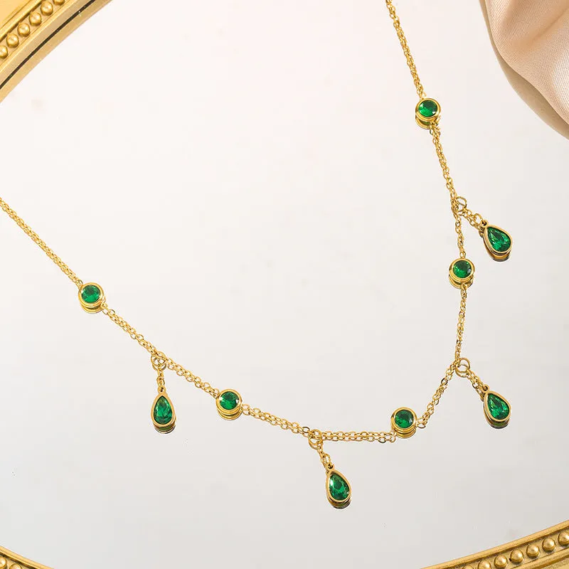 Emerald Green Dangle Gold Necklace JLTN1182