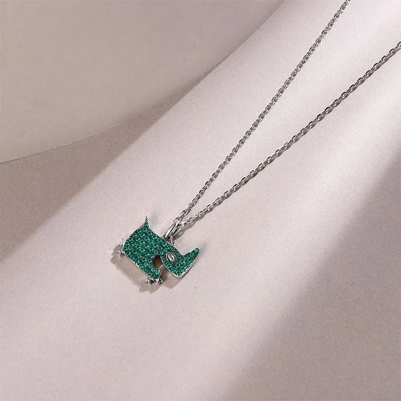 Emerald Green Zircon Little Monster Silver Necklace