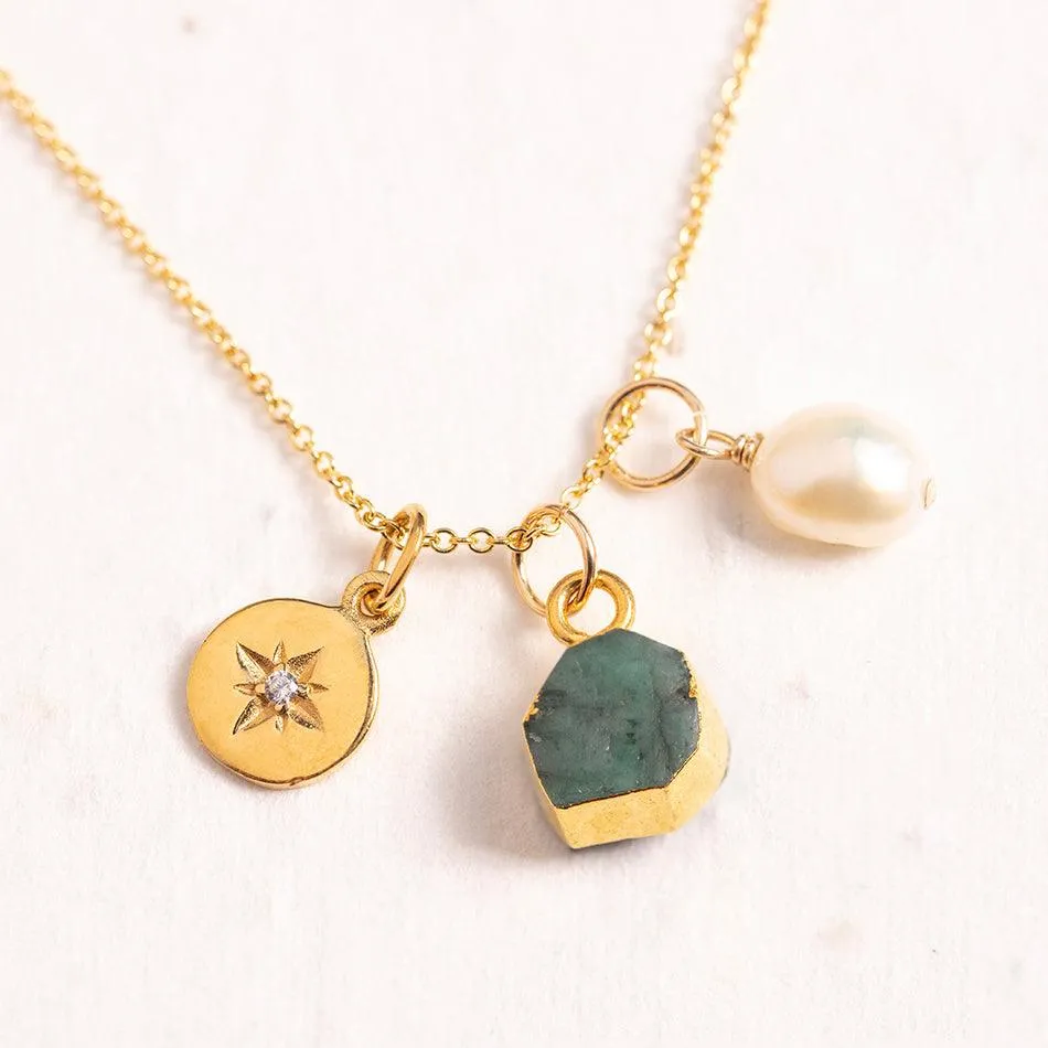 Emerald North Star Charm Necklace (May Birthstone)