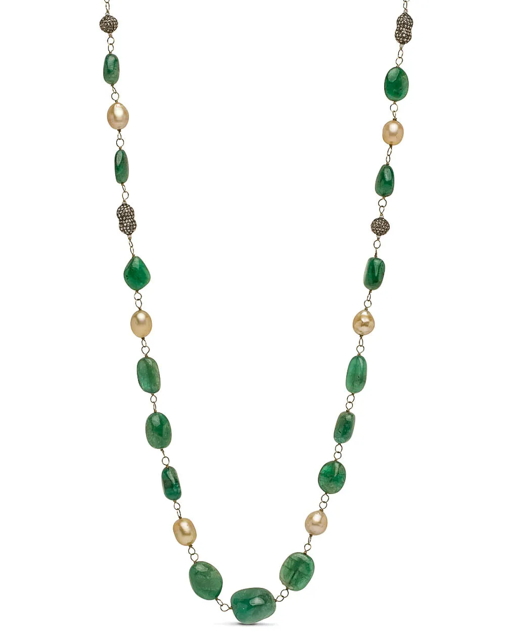 Emerald Pearl and Diamond Long Link Necklace