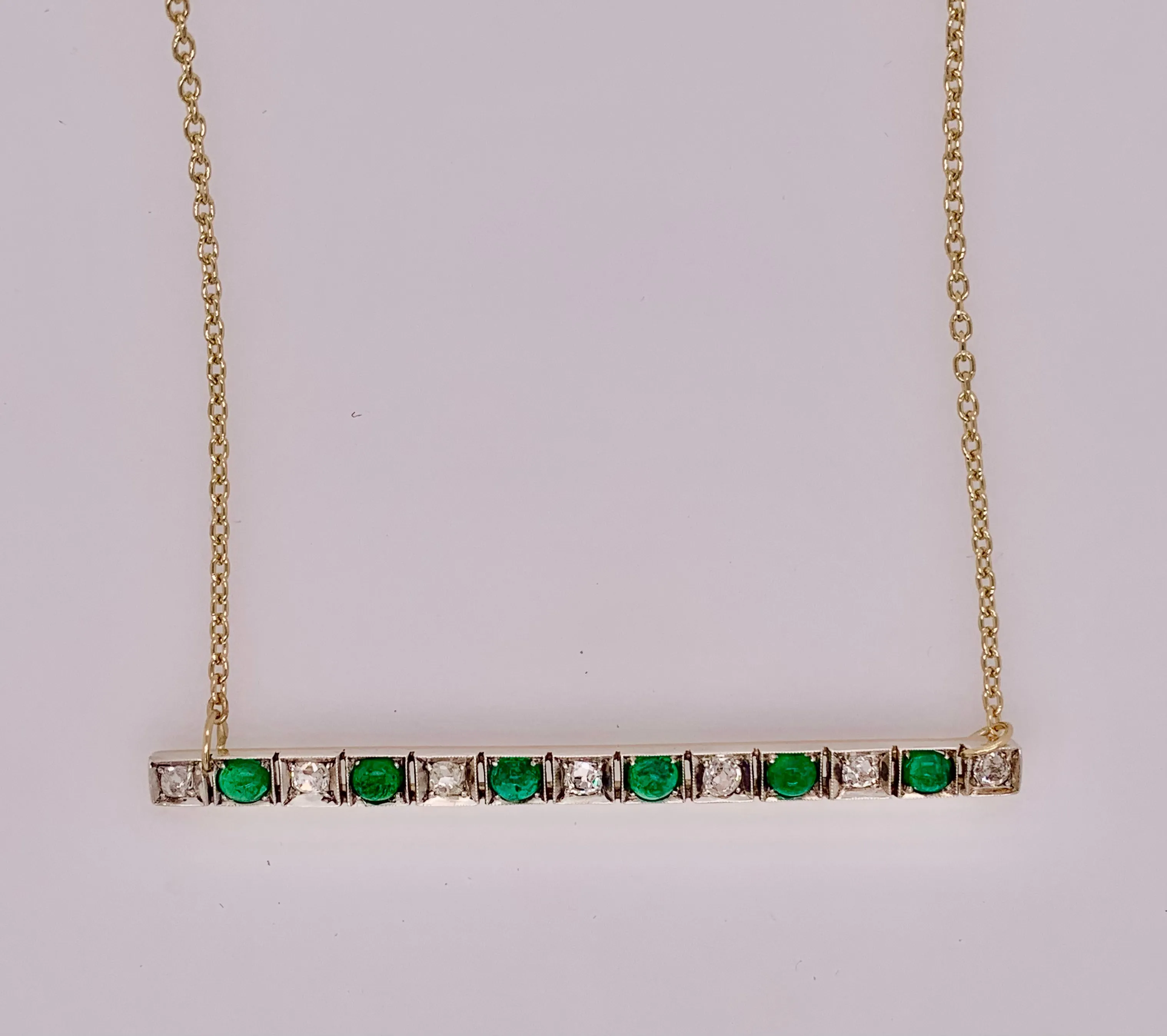 Estate Emerald & Diamond Bar Pin Necklace