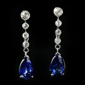 Estate Platinum 3.00 CTW Sapphire and Diamond Dangle Earrings