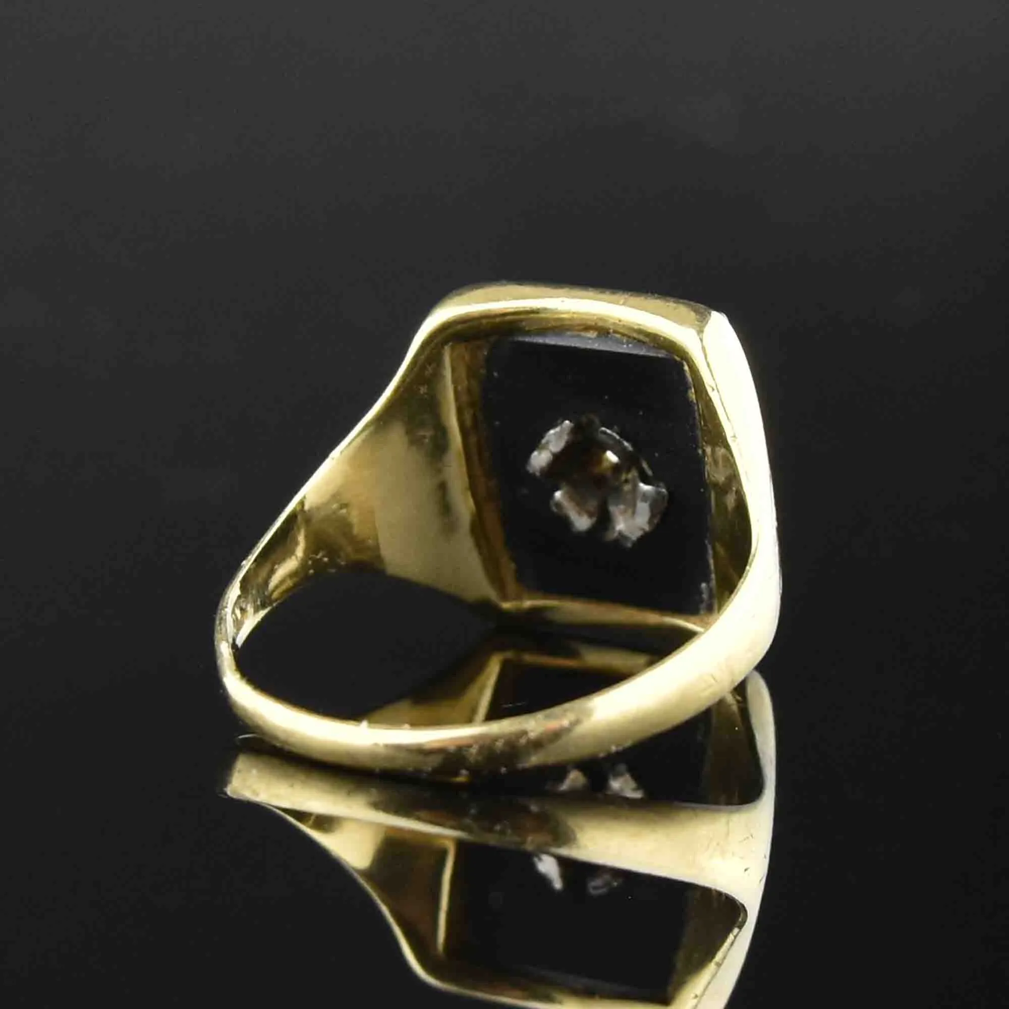 Etched Gold Diamond Onyx Statement Ring