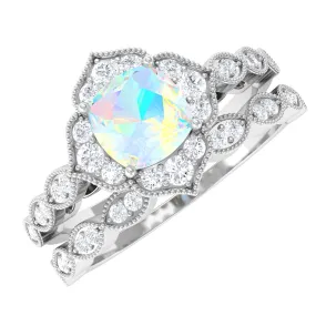 Ethiopian Opal Flower Ring Set with Diamond and Beaded