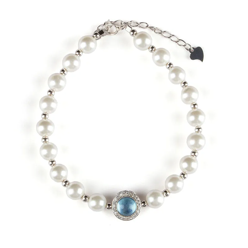 Exquisite Aquamarine, Silver, and Pearl Bracelet for Sophisticated Women