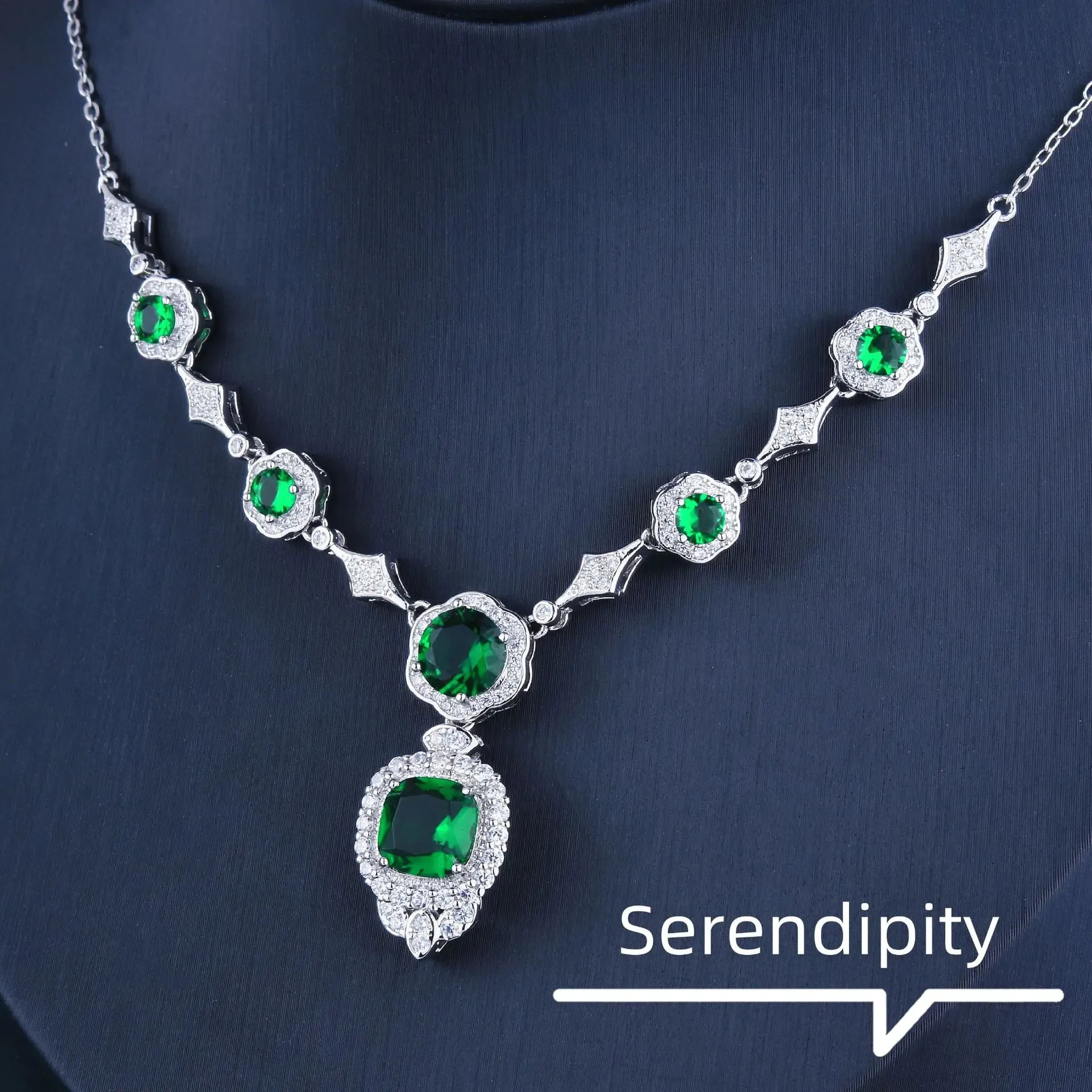 Exquisite White Gold Emerald with Diamond Accents Necklace