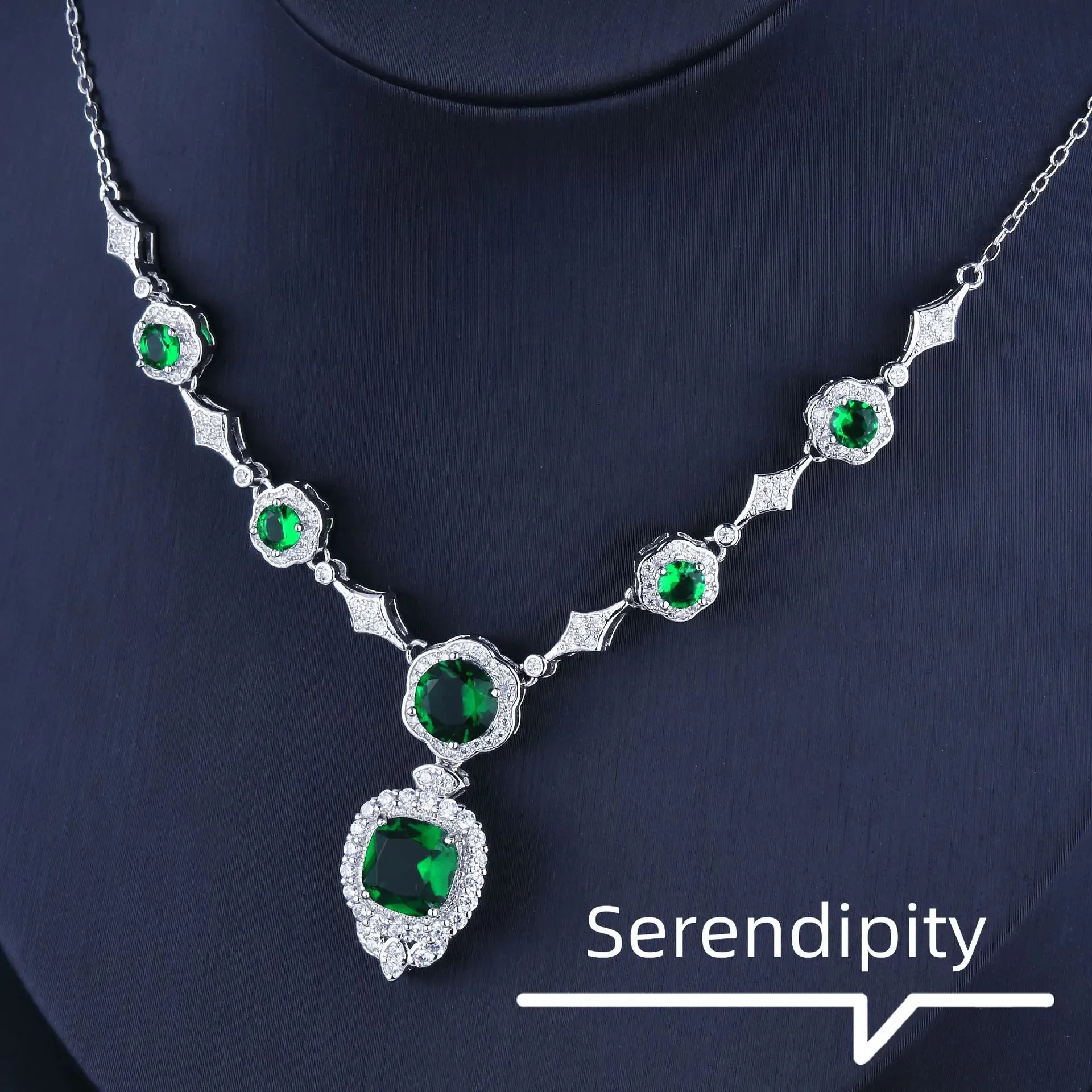 Exquisite White Gold Emerald with Diamond Accents Necklace