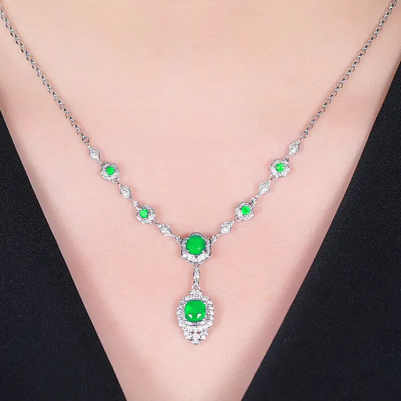 Exquisite White Gold Emerald with Diamond Accents Necklace