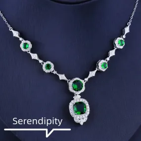 Exquisite White Gold Emerald with Diamond Accents Necklace