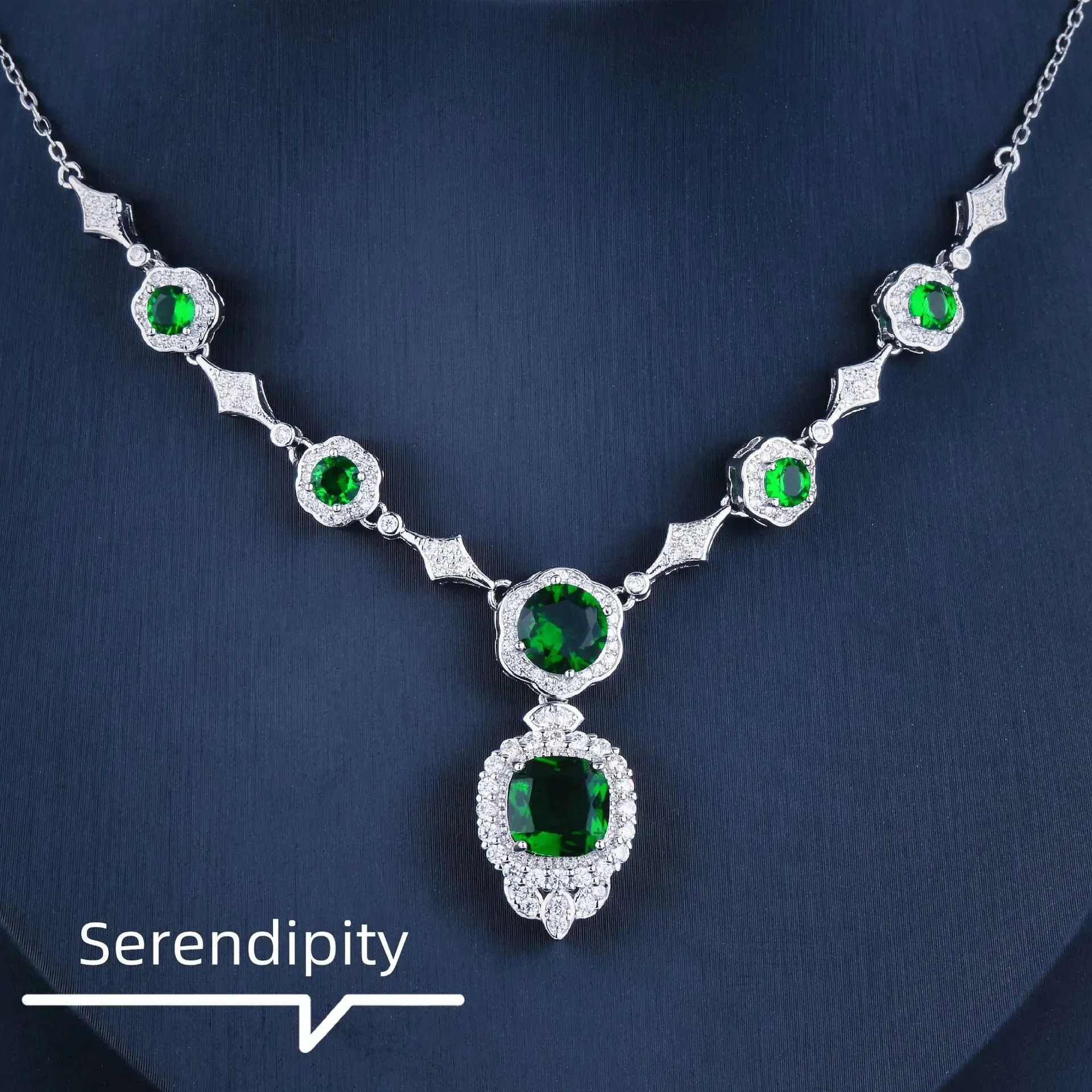 Exquisite White Gold Emerald with Diamond Accents Necklace