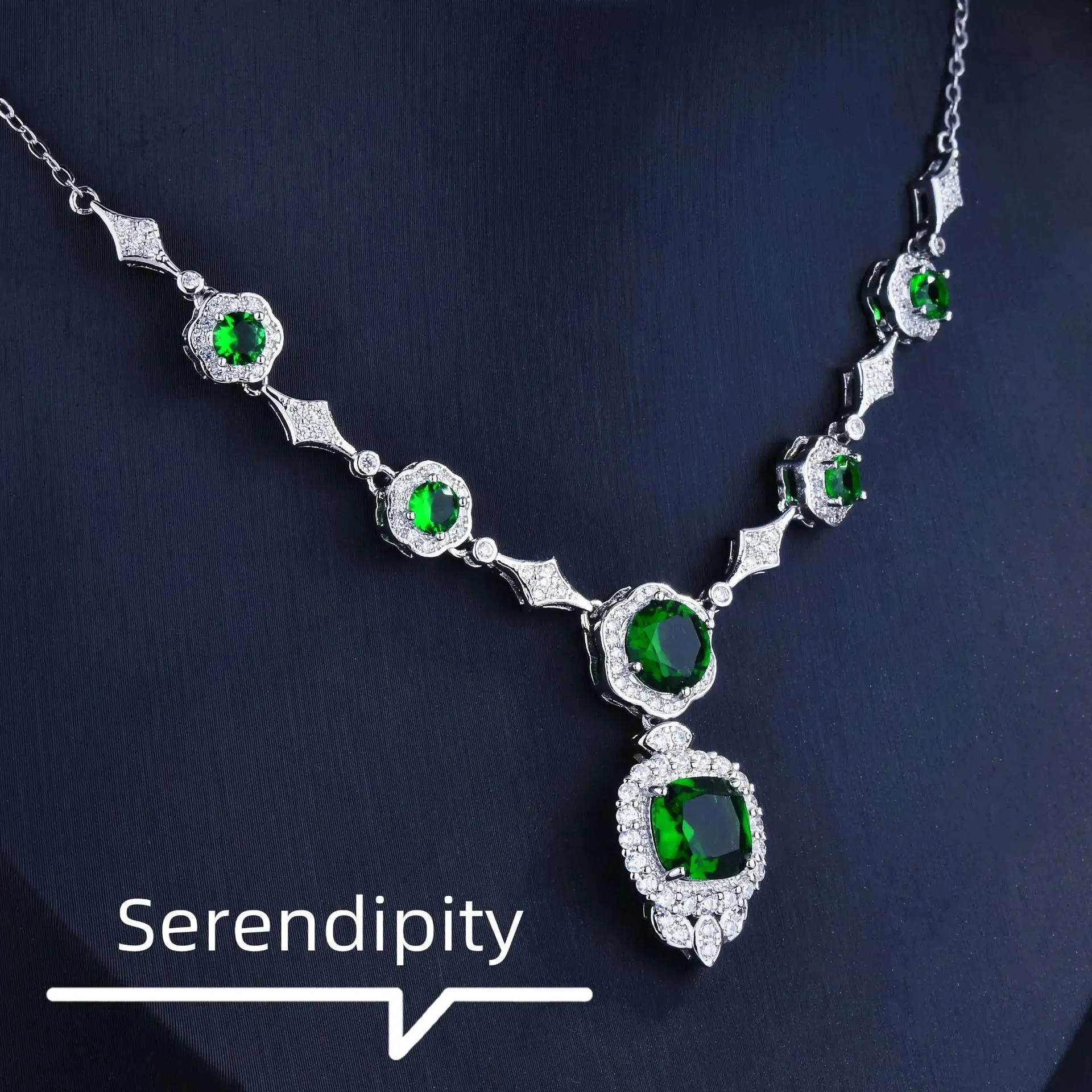 Exquisite White Gold Emerald with Diamond Accents Necklace