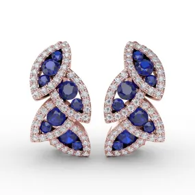 Fana Glam Galore Sapphire and Diamond Leaf Earrings