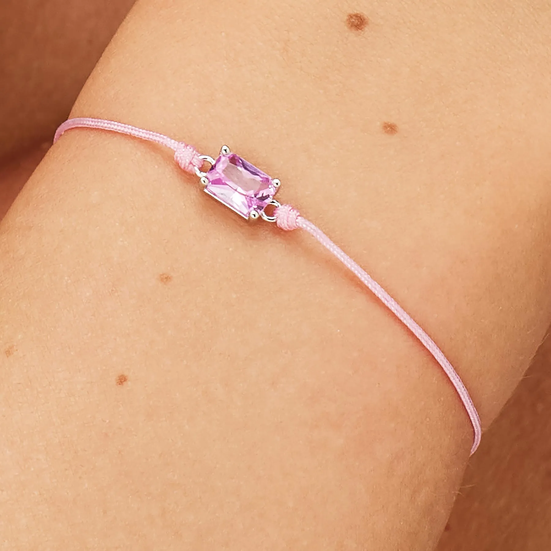 Fancy Pink Stone Cord Bracelet in Sterling Silver