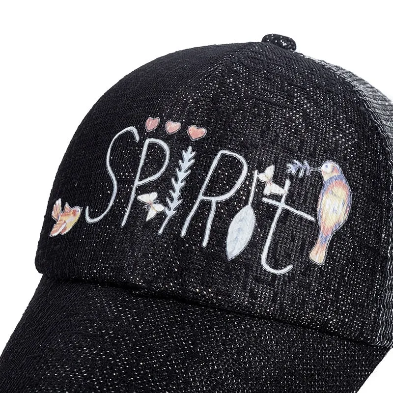 Fashion Women's Summer Hat Floral Bird Spirit Letter Print Baseball Cap Female Outdoor Adjustable Streetwear Trucker Hat