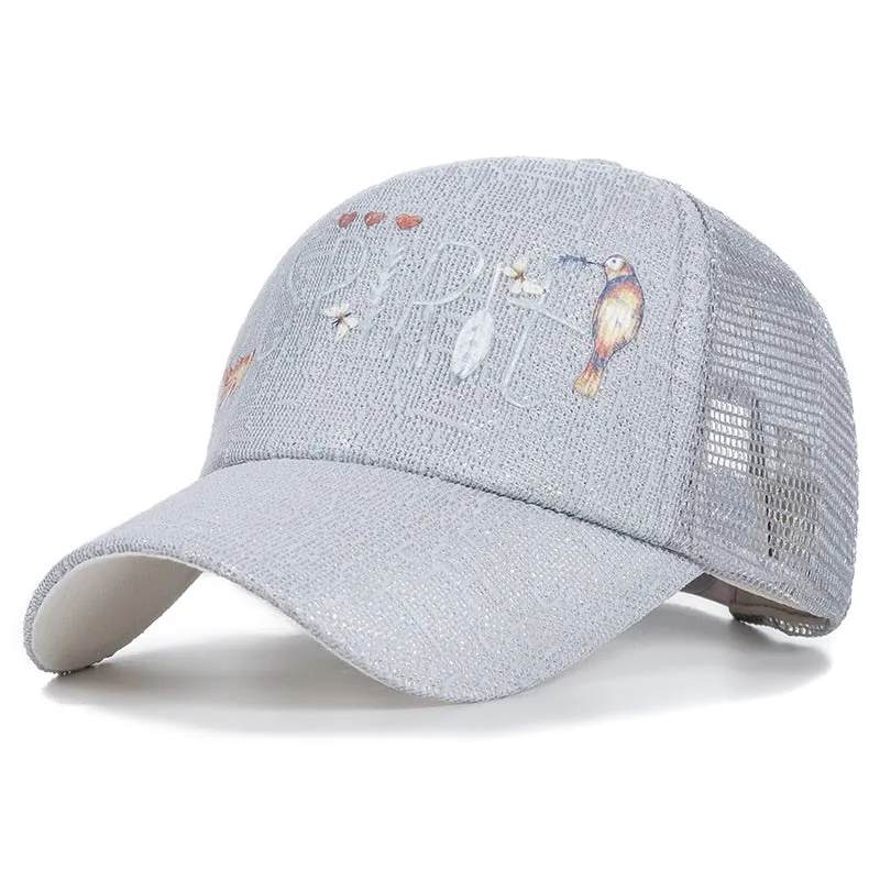 Fashion Women's Summer Hat Floral Bird Spirit Letter Print Baseball Cap Female Outdoor Adjustable Streetwear Trucker Hat