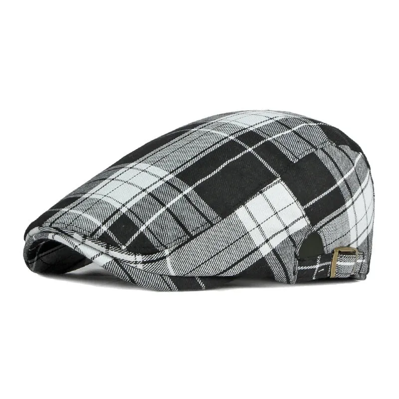 Fashionable Hundred Plaid Cotton Flat Cap