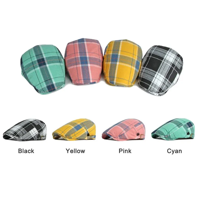 Fashionable Hundred Plaid Cotton Flat Cap