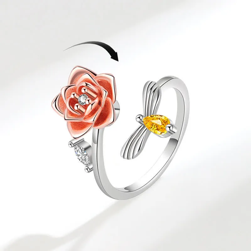 Fidget Spinning Sunflower Rose Bee Adjustable Ring